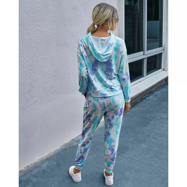 PRETTYGARDEN Womens Tie Dye Two Piece Pajamas Set Casual Long Sleeve Sweatshirt with Long Pants LoungewearTie Dyelight Blue