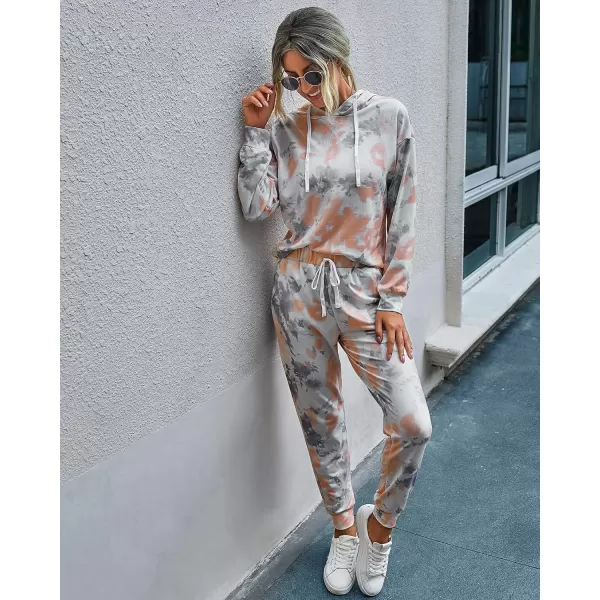 PRETTYGARDEN Womens Tie Dye Two Piece Pajamas Set Casual Long Sleeve Sweatshirt with Long Pants LoungewearTie Dyeorange