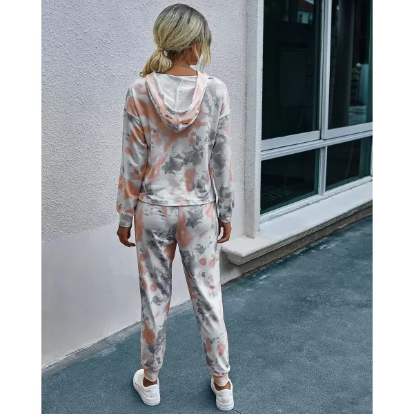 PRETTYGARDEN Womens Tie Dye Two Piece Pajamas Set Casual Long Sleeve Sweatshirt with Long Pants LoungewearTie Dyeorange