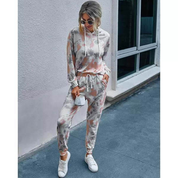 PRETTYGARDEN Womens Tie Dye Two Piece Pajamas Set Casual Long Sleeve Sweatshirt with Long Pants LoungewearTie Dyeorange