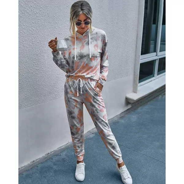 PRETTYGARDEN Womens Tie Dye Two Piece Pajamas Set Casual Long Sleeve Sweatshirt with Long Pants LoungewearTie Dyeorange