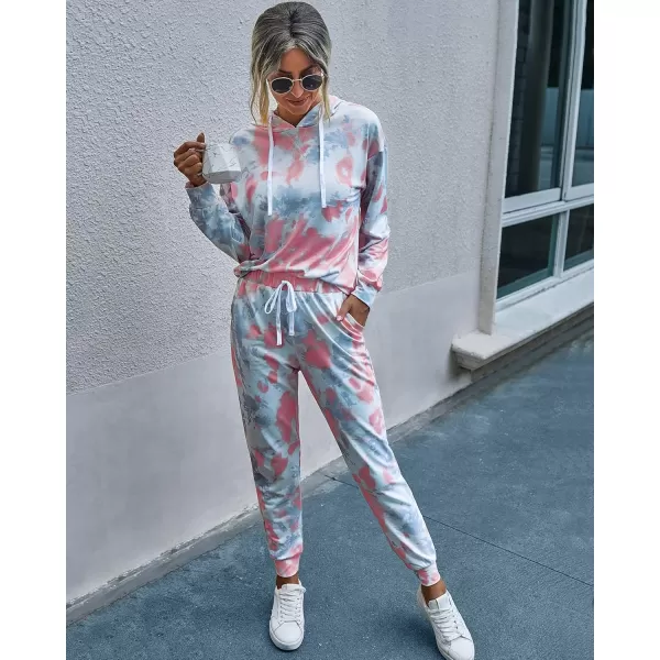 PRETTYGARDEN Womens Tie Dye Two Piece Pajamas Set Casual Long Sleeve Sweatshirt with Long Pants LoungewearTie Dyepink