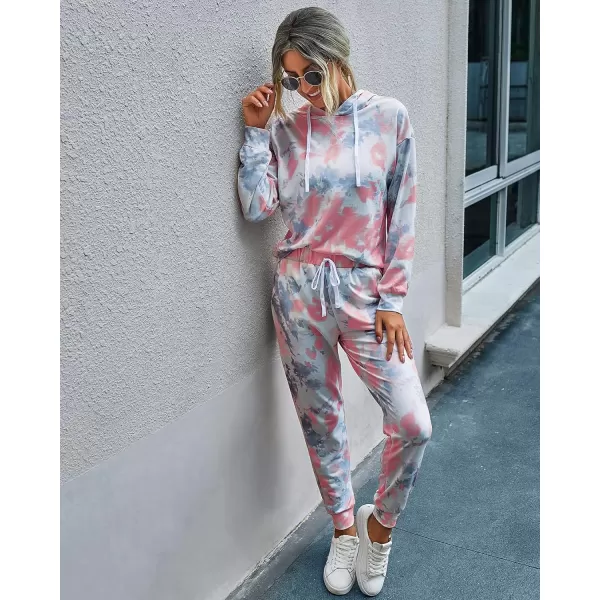 PRETTYGARDEN Womens Tie Dye Two Piece Pajamas Set Casual Long Sleeve Sweatshirt with Long Pants LoungewearTie Dyepink