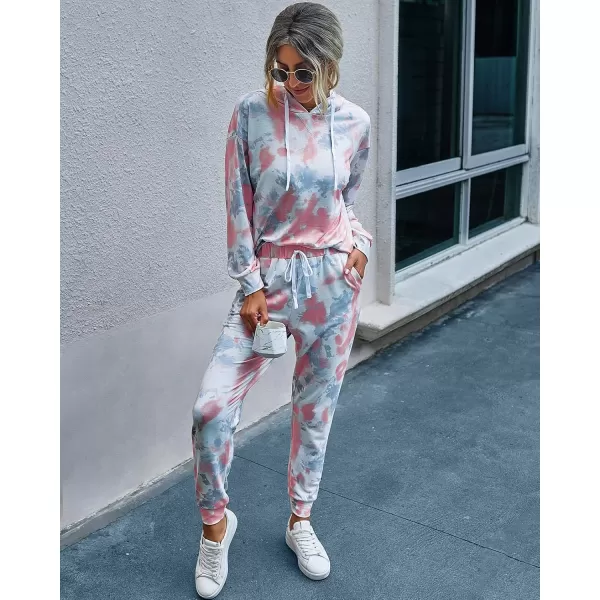 PRETTYGARDEN Womens Tie Dye Two Piece Pajamas Set Casual Long Sleeve Sweatshirt with Long Pants LoungewearTie Dyepink