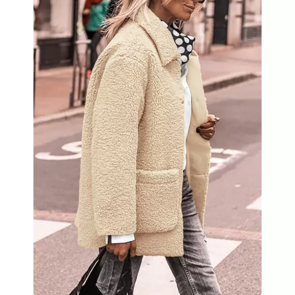 PRETTYGARDEN Womens Winter Faux Fur Coats Long Sleeve Lapel Button Down Pockets Fleece Sherpa Jacket Casual Trendy OuterwearBeige