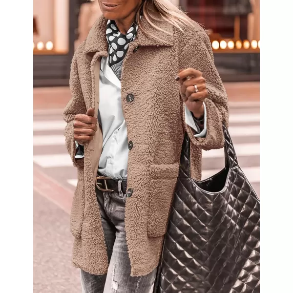 PRETTYGARDEN Womens Winter Faux Fur Coats Long Sleeve Lapel Button Down Pockets Fleece Sherpa Jacket Casual Trendy OuterwearCamel