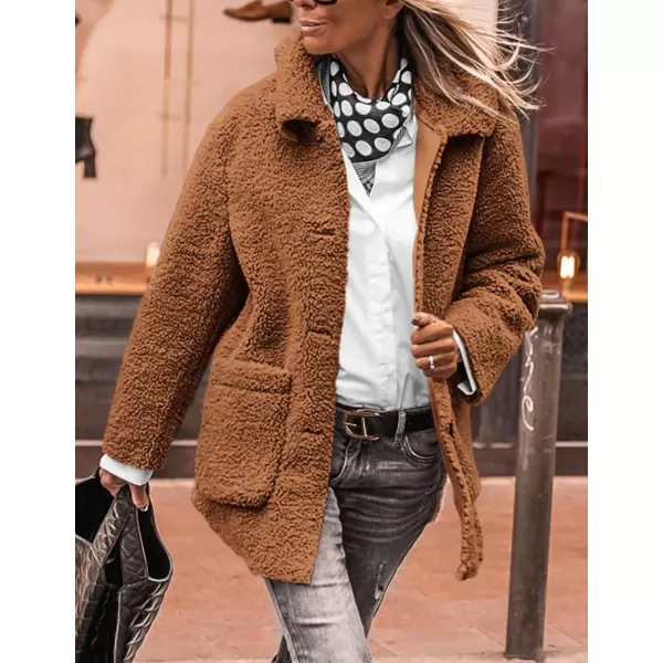 PRETTYGARDEN Womens Winter Faux Fur Coats Long Sleeve Lapel Button Down Pockets Fleece Sherpa Jacket Casual Trendy OuterwearGolden Camel