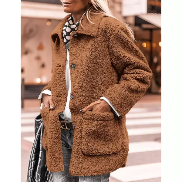PRETTYGARDEN Womens Winter Faux Fur Coats Long Sleeve Lapel Button Down Pockets Fleece Sherpa Jacket Casual Trendy OuterwearGolden Camel