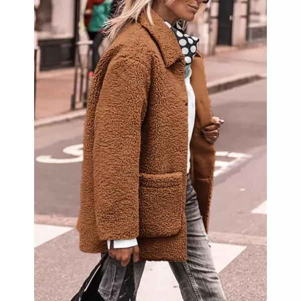 PRETTYGARDEN Womens Winter Faux Fur Coats Long Sleeve Lapel Button Down Pockets Fleece Sherpa Jacket Casual Trendy OuterwearGolden Camel