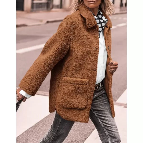 PRETTYGARDEN Womens Winter Faux Fur Coats Long Sleeve Lapel Button Down Pockets Fleece Sherpa Jacket Casual Trendy OuterwearGolden Camel