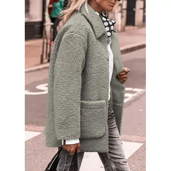 PRETTYGARDEN Womens Winter Faux Fur Coats Long Sleeve Lapel Button Down Pockets Fleece Sherpa Jacket Casual Trendy OuterwearGrey