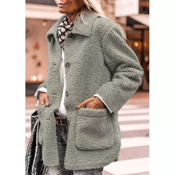 PRETTYGARDEN Womens Winter Faux Fur Coats Long Sleeve Lapel Button Down Pockets Fleece Sherpa Jacket Casual Trendy OuterwearGrey