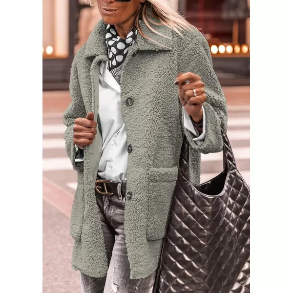 PRETTYGARDEN Womens Winter Faux Fur Coats Long Sleeve Lapel Button Down Pockets Fleece Sherpa Jacket Casual Trendy OuterwearGrey