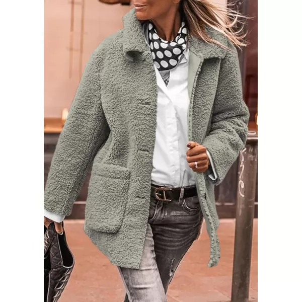 PRETTYGARDEN Womens Winter Faux Fur Coats Long Sleeve Lapel Button Down Pockets Fleece Sherpa Jacket Casual Trendy OuterwearGrey