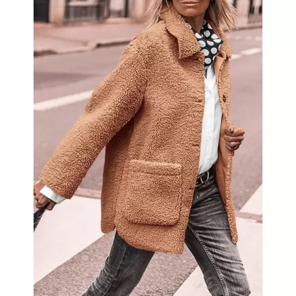 PRETTYGARDEN Womens Winter Faux Fur Coats Long Sleeve Lapel Button Down Pockets Fleece Sherpa Jacket Casual Trendy OuterwearKhaki