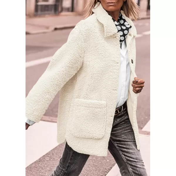 PRETTYGARDEN Womens Winter Faux Fur Coats Long Sleeve Lapel Button Down Pockets Fleece Sherpa Jacket Casual Trendy OuterwearWhite