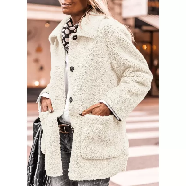 PRETTYGARDEN Womens Winter Faux Fur Coats Long Sleeve Lapel Button Down Pockets Fleece Sherpa Jacket Casual Trendy OuterwearWhite