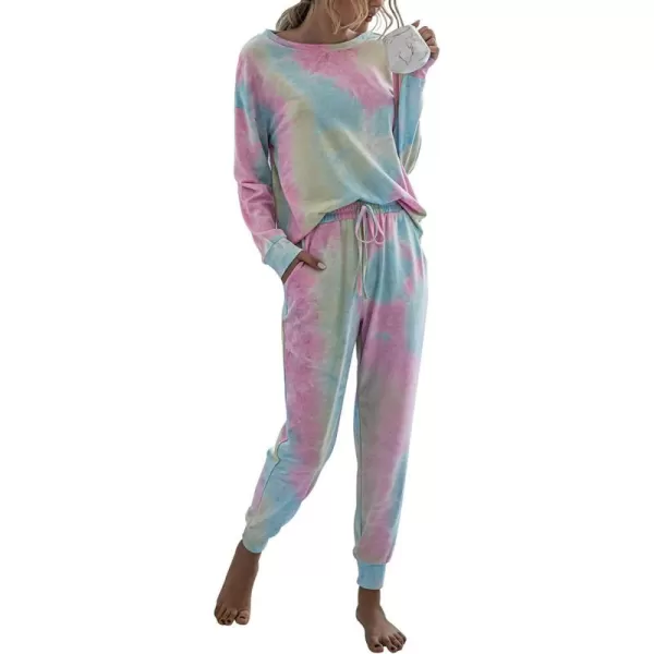 PRETTYGARDEN Womens Tie Dye Two Piece Pajamas Set Casual Long Sleeve Sweatshirt with Long Pants LoungewearMulticolor