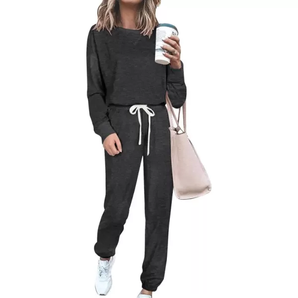 PRETTYGARDEN Womens Tie Dye Two Piece Pajamas Set Casual Long Sleeve Sweatshirt with Long Pants LoungewearSolid Dark Grey