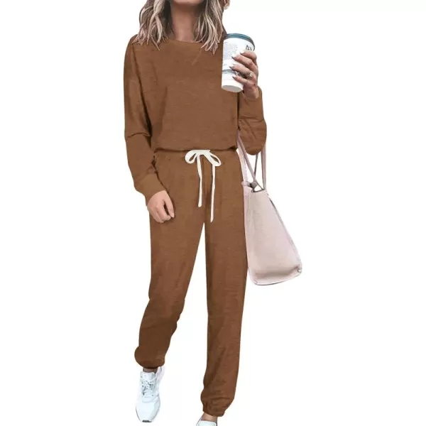 PRETTYGARDEN Womens Tie Dye Two Piece Pajamas Set Casual Long Sleeve Sweatshirt with Long Pants LoungewearSolid Khaki