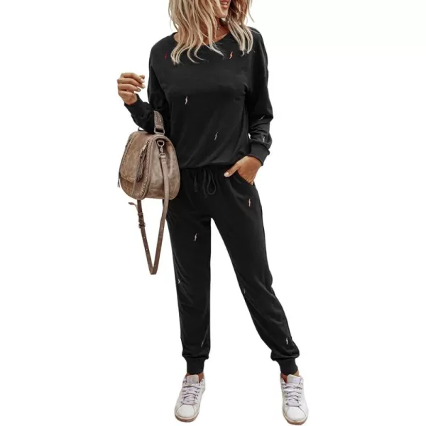 PRETTYGARDEN Womens Tie Dye Two Piece Pajamas Set Casual Long Sleeve Sweatshirt with Long Pants LoungewearSolidblack