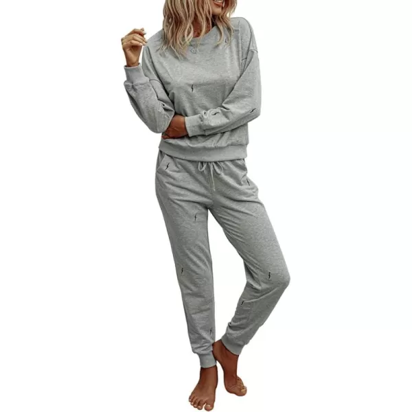 PRETTYGARDEN Womens Tie Dye Two Piece Pajamas Set Casual Long Sleeve Sweatshirt with Long Pants LoungewearSolidgrey