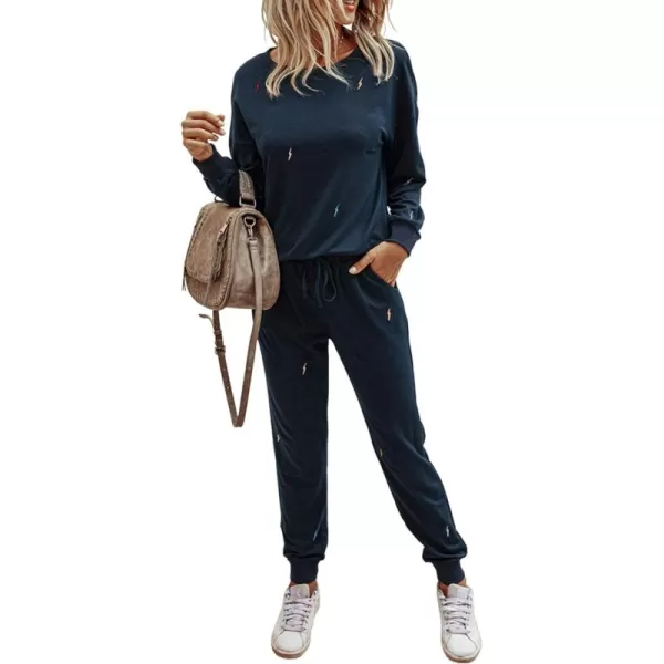 PRETTYGARDEN Womens Tie Dye Two Piece Pajamas Set Casual Long Sleeve Sweatshirt with Long Pants LoungewearSolidnavy