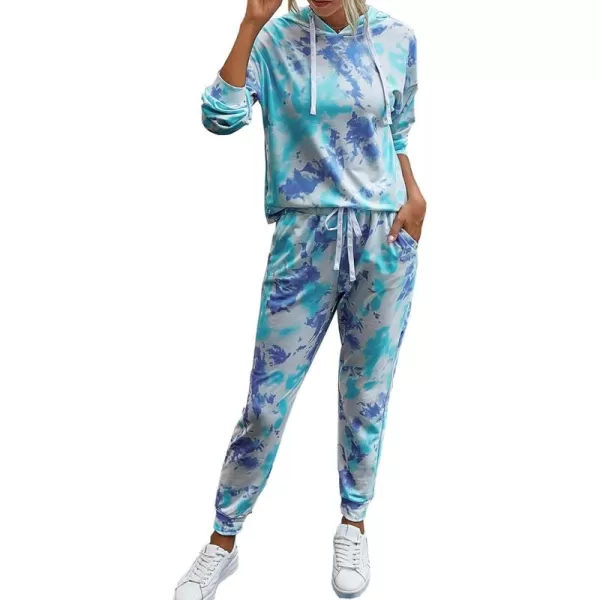 PRETTYGARDEN Womens Tie Dye Two Piece Pajamas Set Casual Long Sleeve Sweatshirt with Long Pants LoungewearTie Dyelight Blue