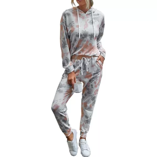PRETTYGARDEN Womens Tie Dye Two Piece Pajamas Set Casual Long Sleeve Sweatshirt with Long Pants LoungewearTie Dyeorange