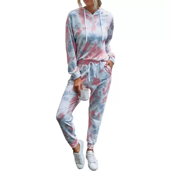 PRETTYGARDEN Womens Tie Dye Two Piece Pajamas Set Casual Long Sleeve Sweatshirt with Long Pants LoungewearTie Dyepink