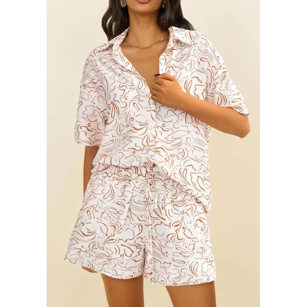 PRETTYGARDEN Women Summer 2 Piece Beach Outfits Printed Short Sleeve Tops Lounge Shorts Casual Tracksuit SetBeige