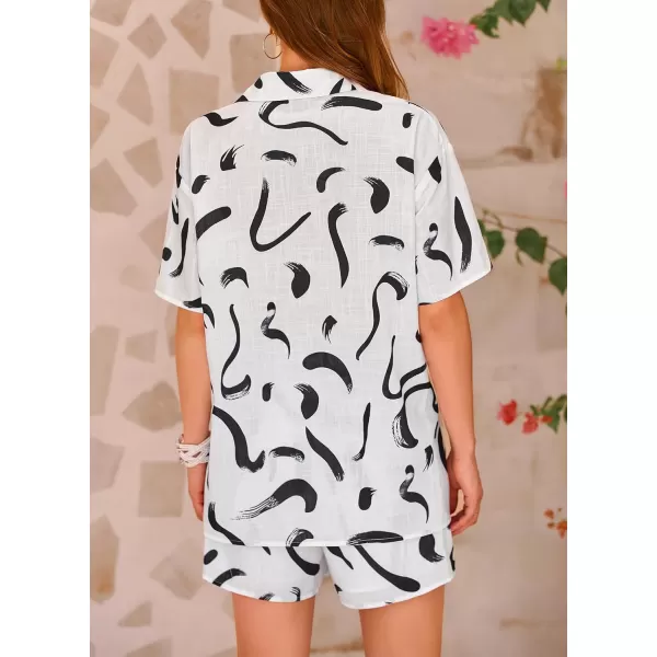 PRETTYGARDEN Women Summer 2 Piece Beach Outfits Printed Short Sleeve Tops Lounge Shorts Casual Tracksuit SetBlack Brush