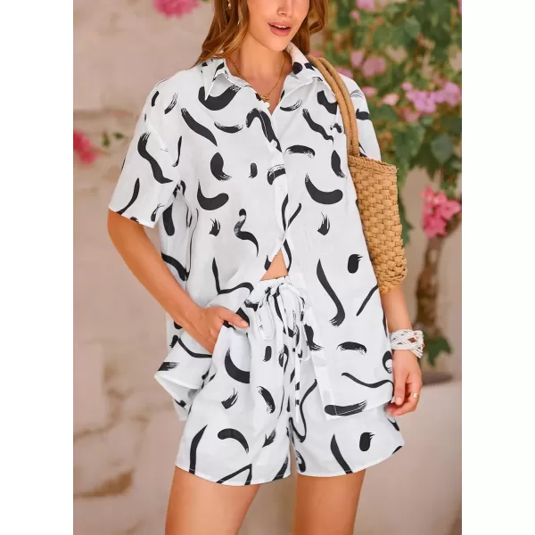 PRETTYGARDEN Women Summer 2 Piece Beach Outfits Printed Short Sleeve Tops Lounge Shorts Casual Tracksuit SetBlack Brush