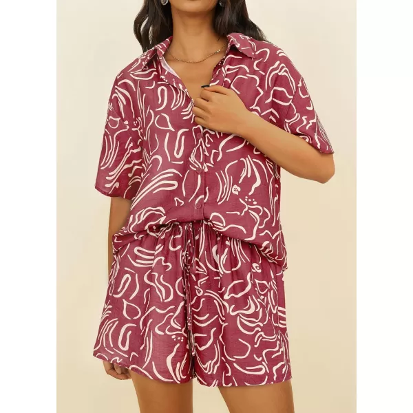PRETTYGARDEN Women Summer 2 Piece Beach Outfits Printed Short Sleeve Tops Lounge Shorts Casual Tracksuit SetBrown Red