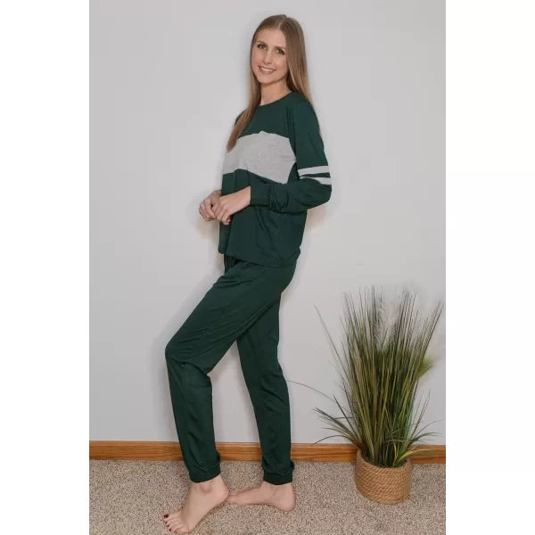 PRETTYGARDEN Womens Color Block 2 Piece Tracksuit Crewneck Long Sleeve Tops Long Sweatpants Outfits Lounge SetsDark Green