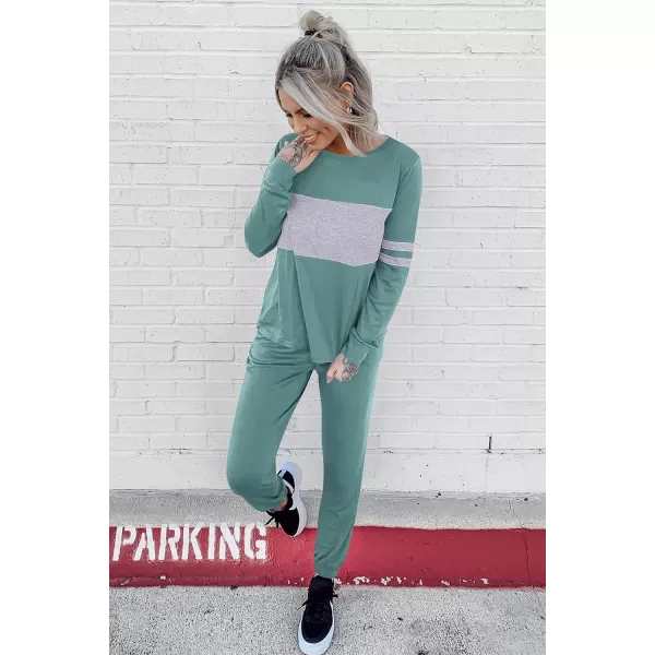 PRETTYGARDEN Womens Color Block 2 Piece Tracksuit Crewneck Long Sleeve Tops Long Sweatpants Outfits Lounge SetsFruit Green