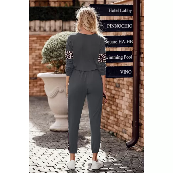 PRETTYGARDEN Womens Color Block 2 Piece Tracksuit Crewneck Long Sleeve Tops Long Sweatpants Outfits Lounge SetsLeopard Dark Grey