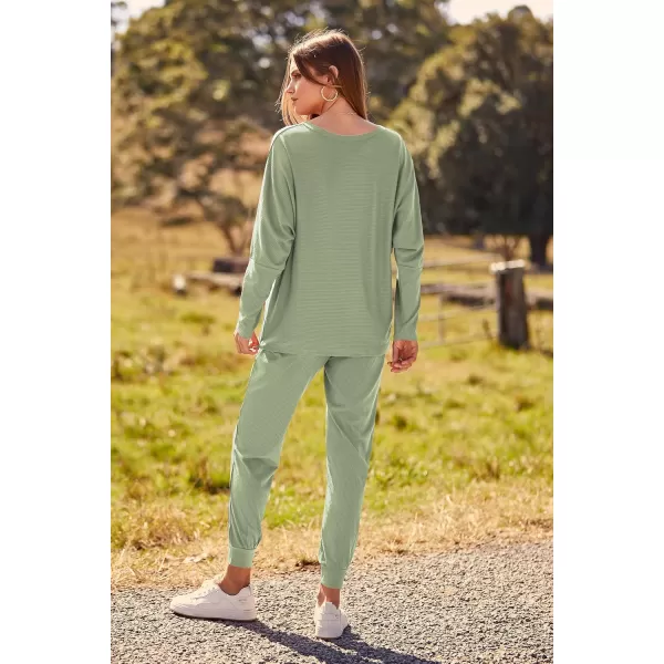 PRETTYGARDEN Womens Fashion Outfits 2 Piece Sweatsuit Solid Color Long Sleeve Pullover Long PantsBean Green