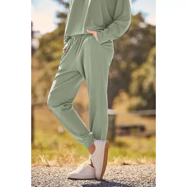 PRETTYGARDEN Womens Fashion Outfits 2 Piece Sweatsuit Solid Color Long Sleeve Pullover Long PantsBean Green