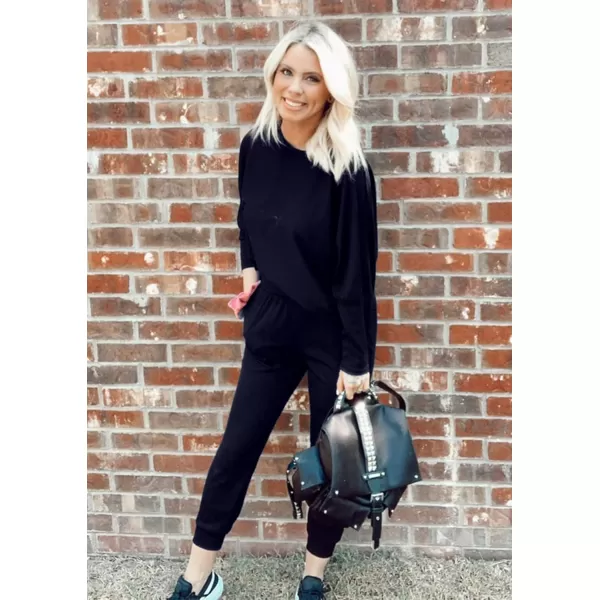 PRETTYGARDEN Womens Fashion Outfits 2 Piece Sweatsuit Solid Color Long Sleeve Pullover Long PantsDark Blue