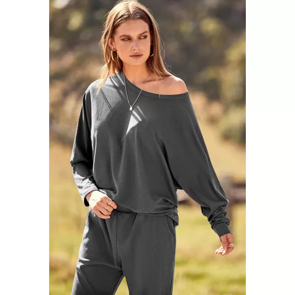 PRETTYGARDEN Womens Fashion Outfits 2 Piece Sweatsuit Solid Color Long Sleeve Pullover Long PantsDark Grey
