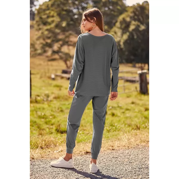 PRETTYGARDEN Womens Fashion Outfits 2 Piece Sweatsuit Solid Color Long Sleeve Pullover Long PantsDark Grey