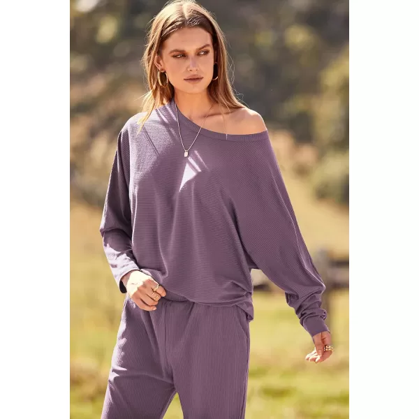 PRETTYGARDEN Womens Fashion Outfits 2 Piece Sweatsuit Solid Color Long Sleeve Pullover Long PantsDeep Purple
