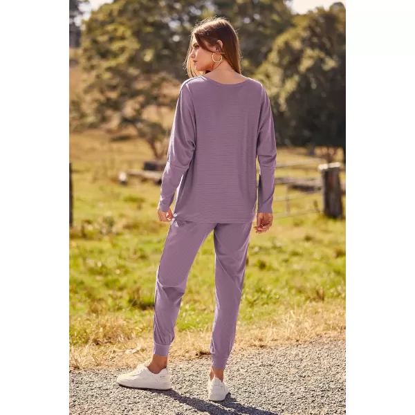 PRETTYGARDEN Womens Fashion Outfits 2 Piece Sweatsuit Solid Color Long Sleeve Pullover Long PantsDeep Purple