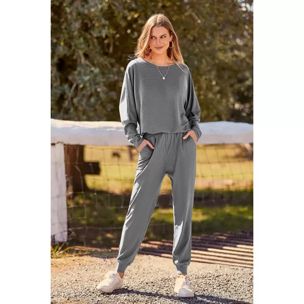 PRETTYGARDEN Womens Fashion Outfits 2 Piece Sweatsuit Solid Color Long Sleeve Pullover Long PantsGrey