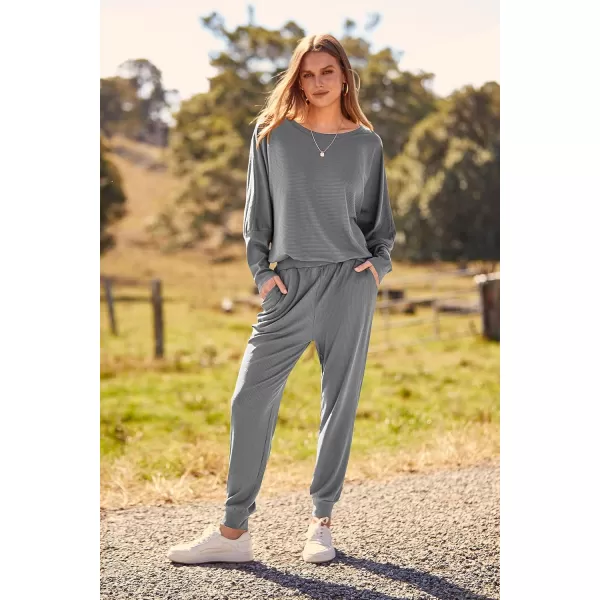 PRETTYGARDEN Womens Fashion Outfits 2 Piece Sweatsuit Solid Color Long Sleeve Pullover Long PantsGrey
