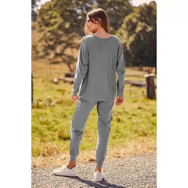 PRETTYGARDEN Womens Fashion Outfits 2 Piece Sweatsuit Solid Color Long Sleeve Pullover Long PantsGrey