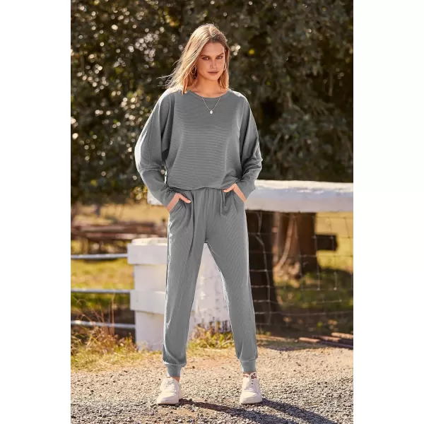 PRETTYGARDEN Womens Fashion Outfits 2 Piece Sweatsuit Solid Color Long Sleeve Pullover Long PantsGrey