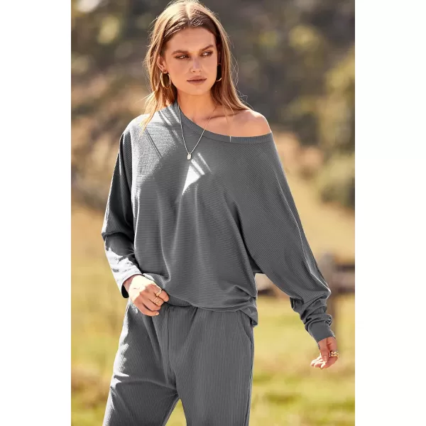 PRETTYGARDEN Womens Fashion Outfits 2 Piece Sweatsuit Solid Color Long Sleeve Pullover Long PantsGrey