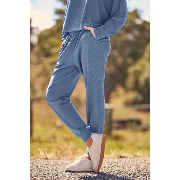 PRETTYGARDEN Womens Fashion Outfits 2 Piece Sweatsuit Solid Color Long Sleeve Pullover Long PantsLight Blue